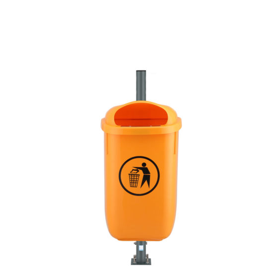 City Outdoor Bin Urbin Orange on post